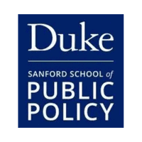 Duke Sanford School of Public Policy logo with white text on a blue background.