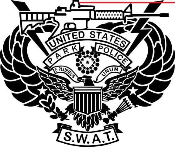 United States Park Police SWAT emblem featuring an eagle, shield, rifle, and banners with "E Pluribus Unum" and "S.W.A.T.