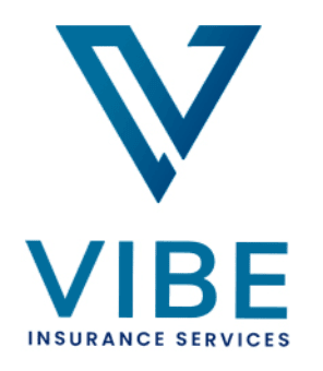 Blue geometric "V" logo above the words "VIBE INSURANCE SERVICES" in capital letters on a white background.